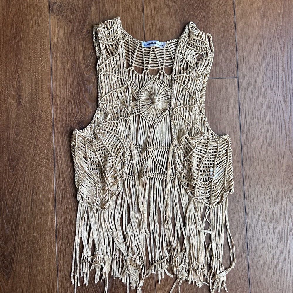 Fringe Crochet Gold/Beige Vest